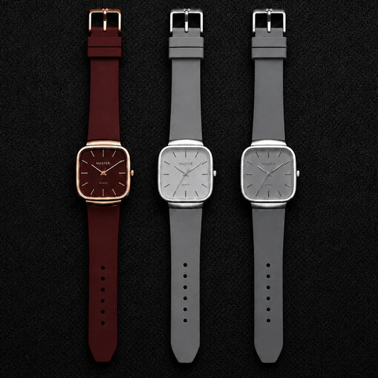 Pack of 3 Master Quartz Silicon Strap Watch | Casual & Formal Wear