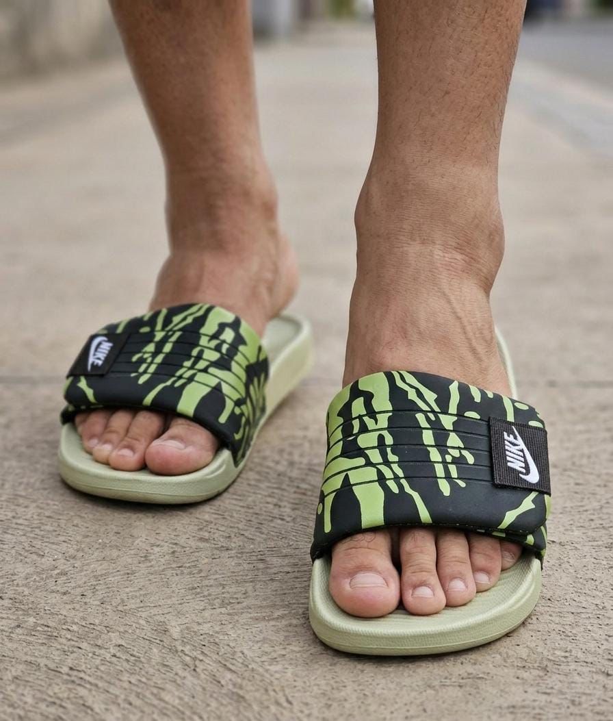 Nike Commando Design Adjustable Strap Slippers | Green with Neon Green Patterns