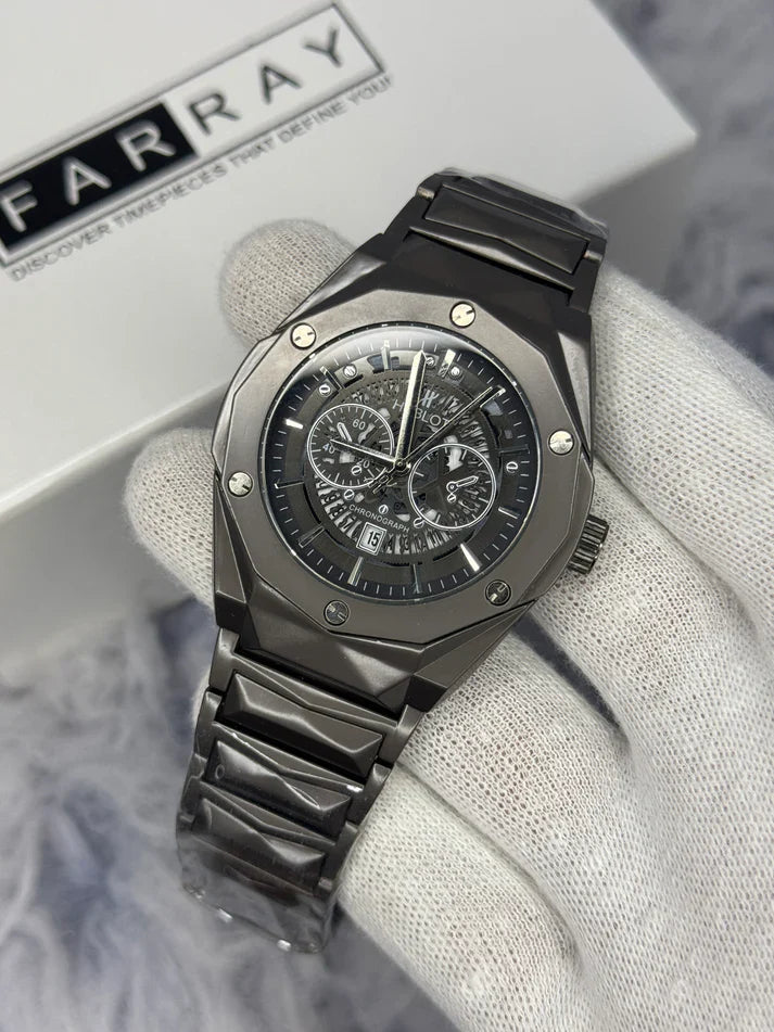 Hublot Diamond Cut Skeleton Watch (Black Edition)