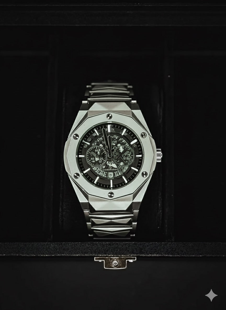 Hublot Diamond Cut Skeleton Watch (Black Edition)