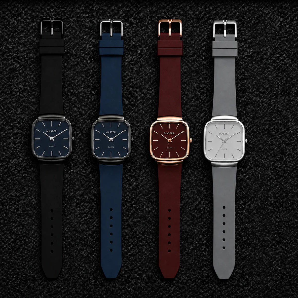 Pack of 4 Master Quartz Silicon Strap Watch | Casual & Formal Wear