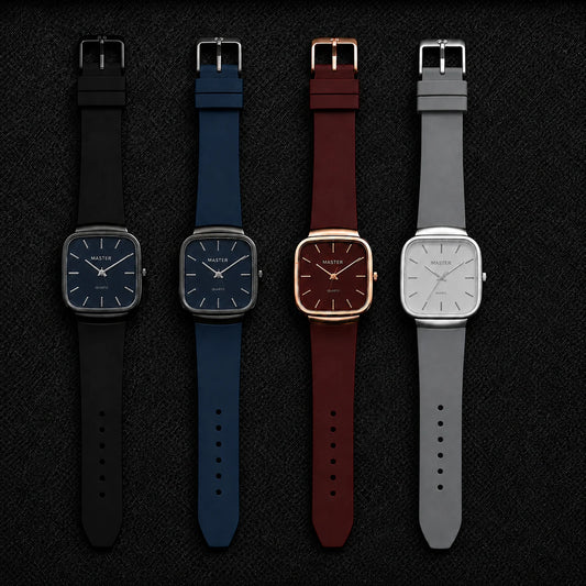 Pack of 4 Master Quartz Silicon Strap Watch | Casual & Formal Wear
