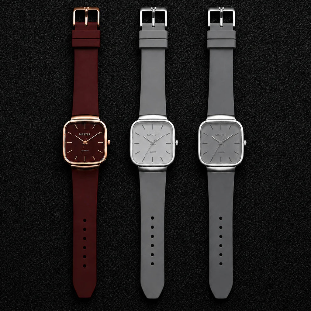 Pack of 3 Master Quartz Silicon Strap Watch | Casual & Formal Wear