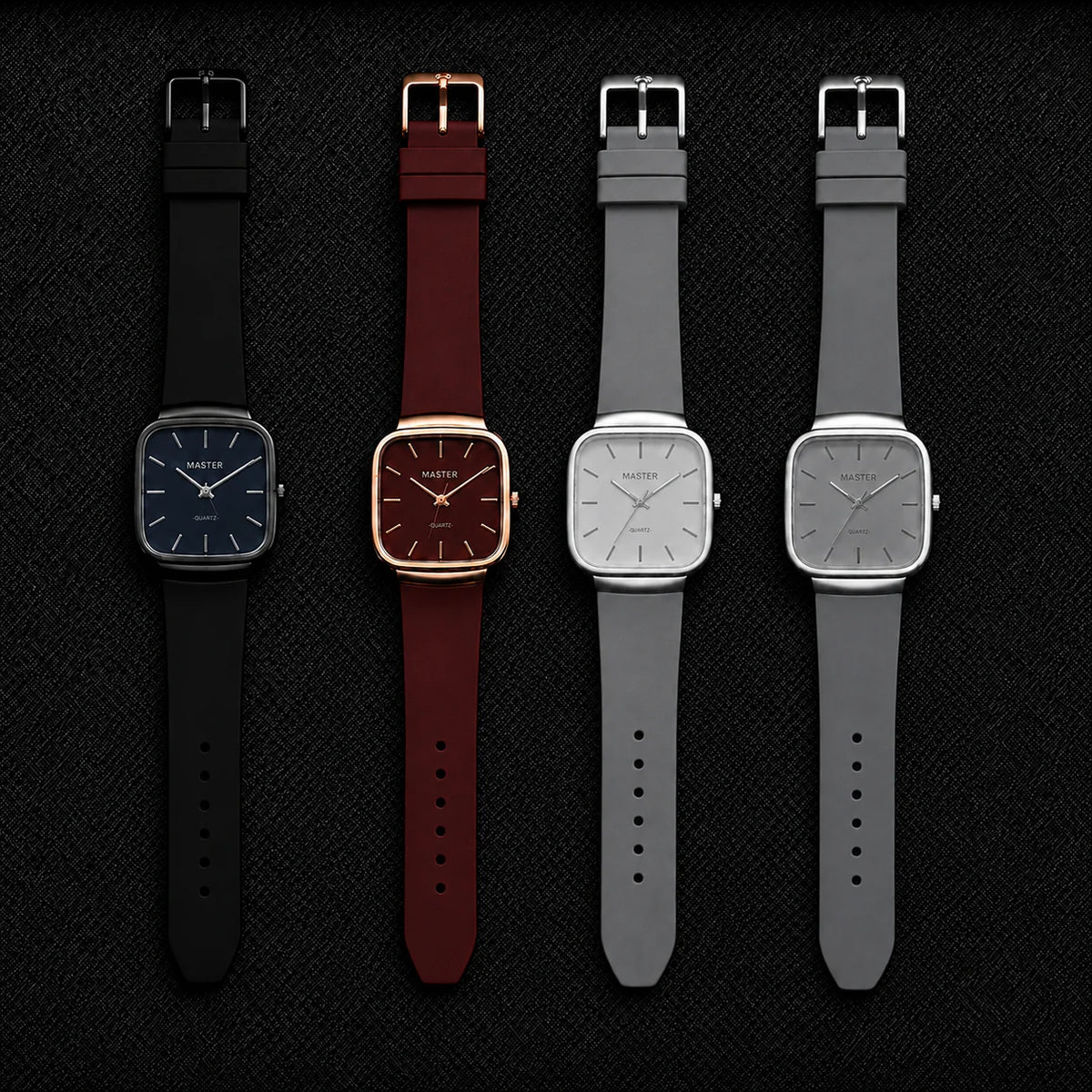 Pack of 4 Master Quartz Silicon Strap Watch | Casual & Formal Wear