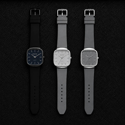 Pack of 3 Master Quartz Silicon Strap Watch | Casual & Formal Wear