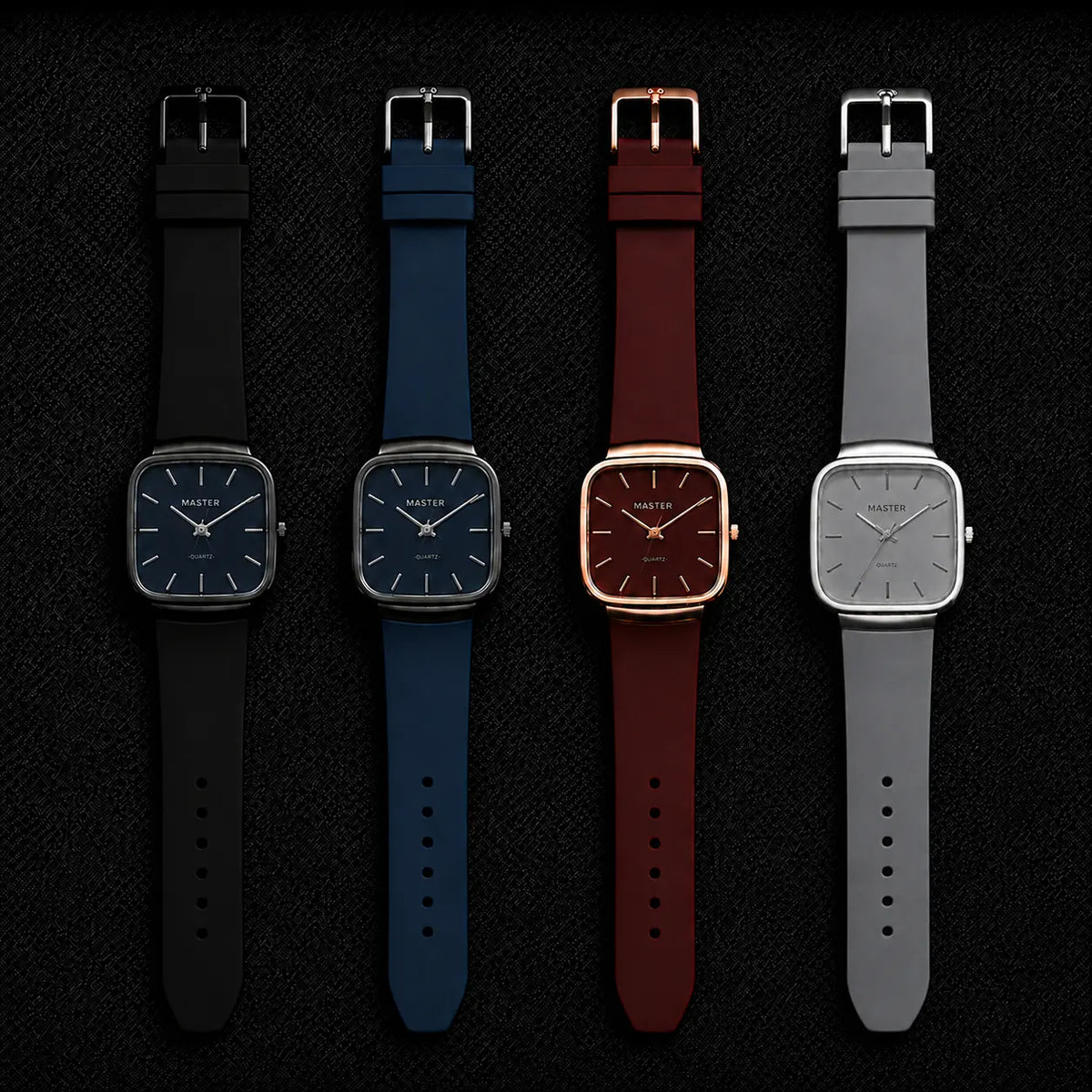 Pack of 4 Master Quartz Silicon Strap Watch | Casual & Formal Wear