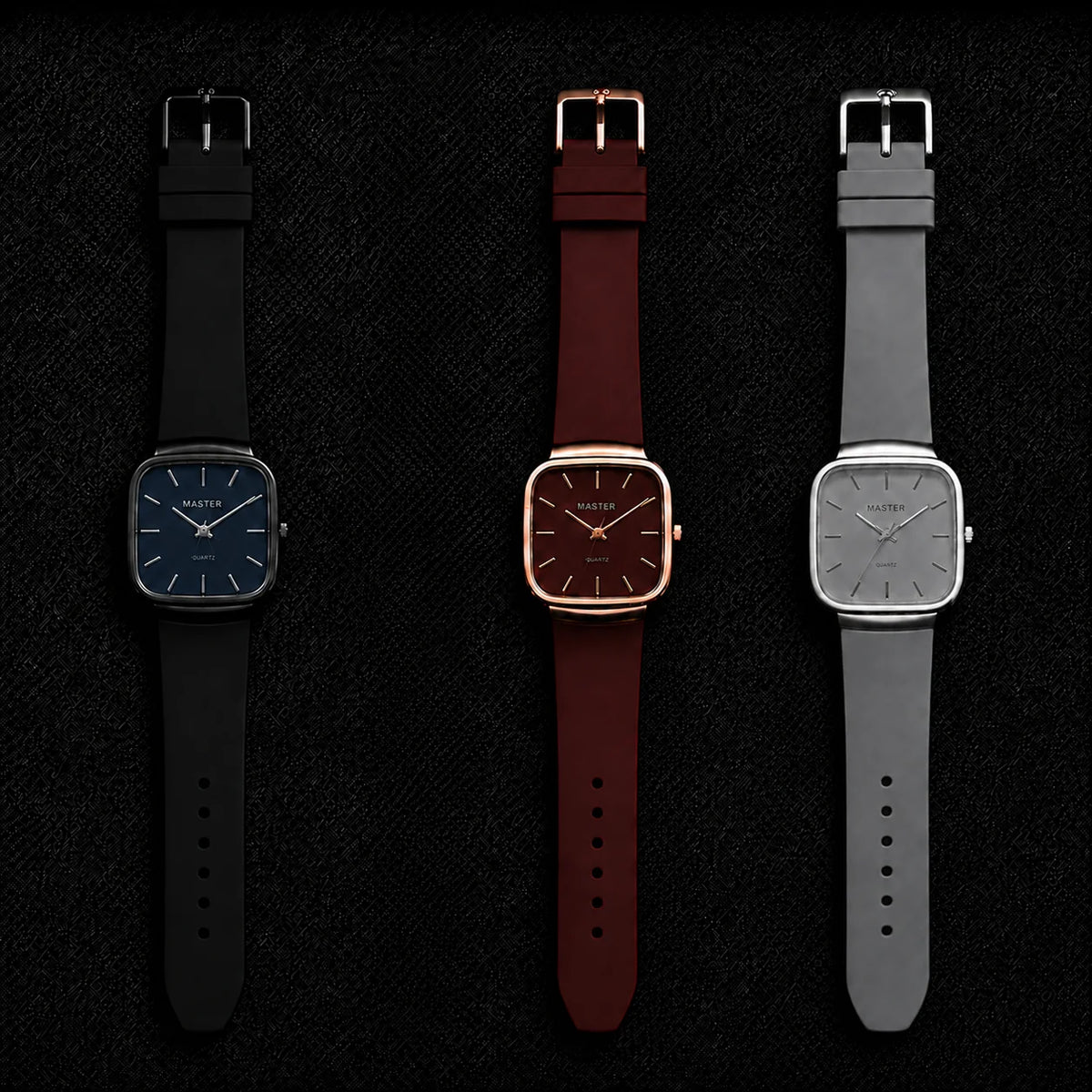 Pack of 3 Master Quartz Silicon Strap Watch | Casual & Formal Wear