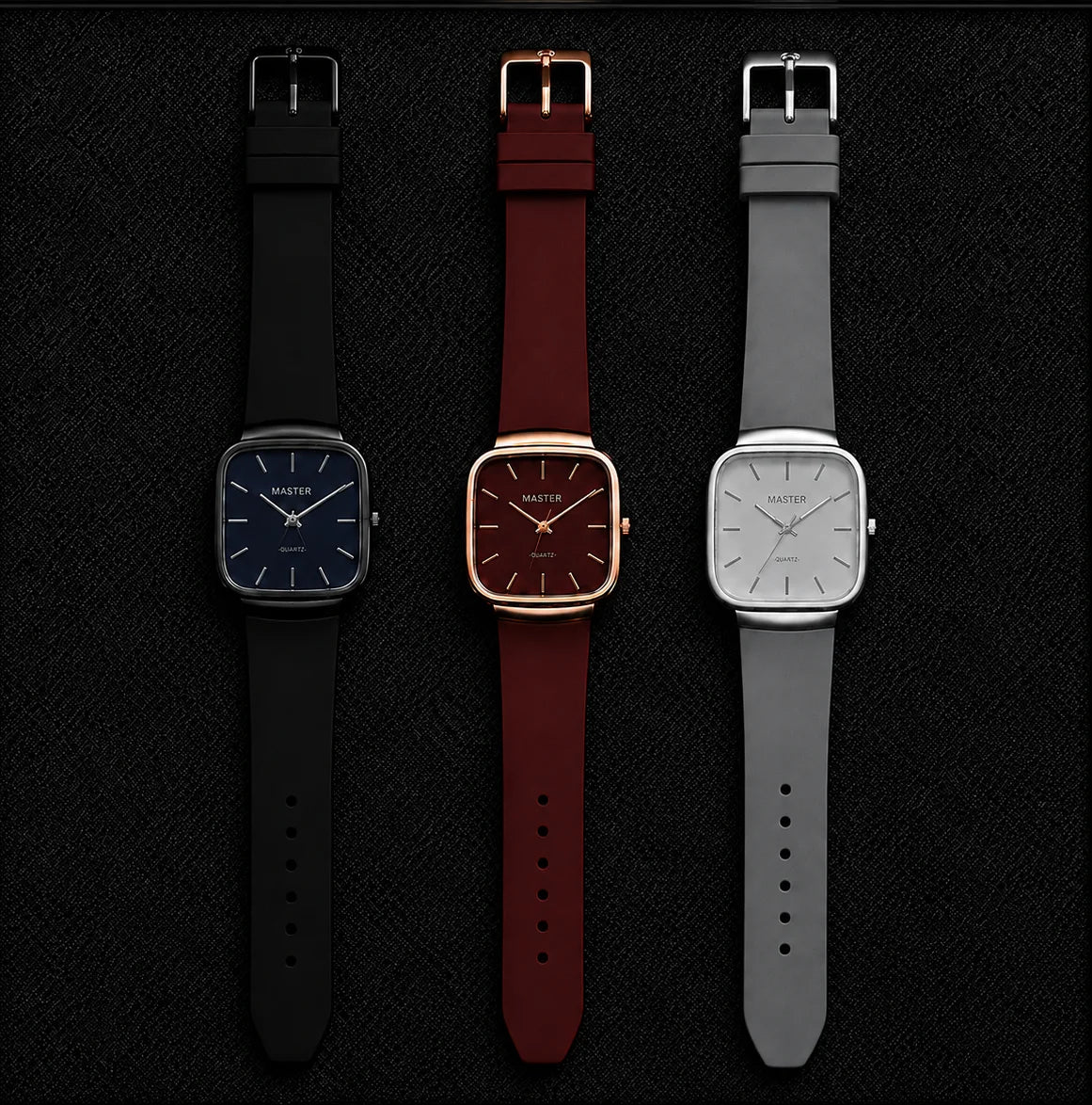 Pack of 3 Master Quartz Silicon Strap Watch | Casual & Formal Wear