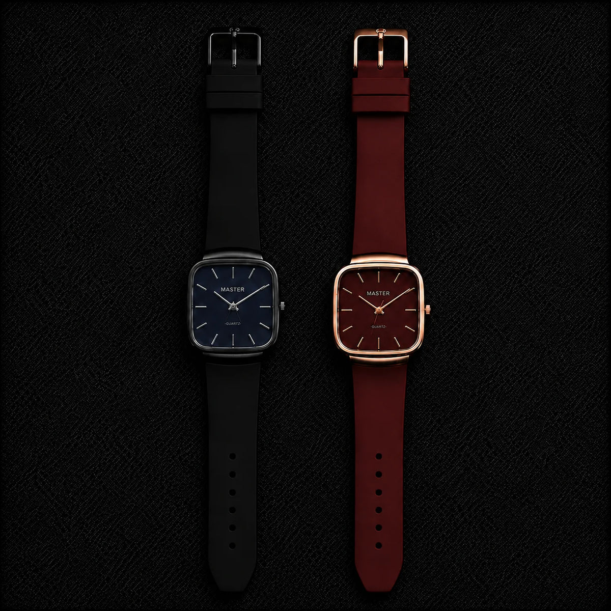 Pack of 2 Master Quartz Silicon Strap Watch | Casual & Formal Wear