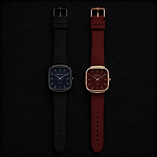 Pack of 2 Master Quartz Silicon Strap Watch | Casual & Formal Wear