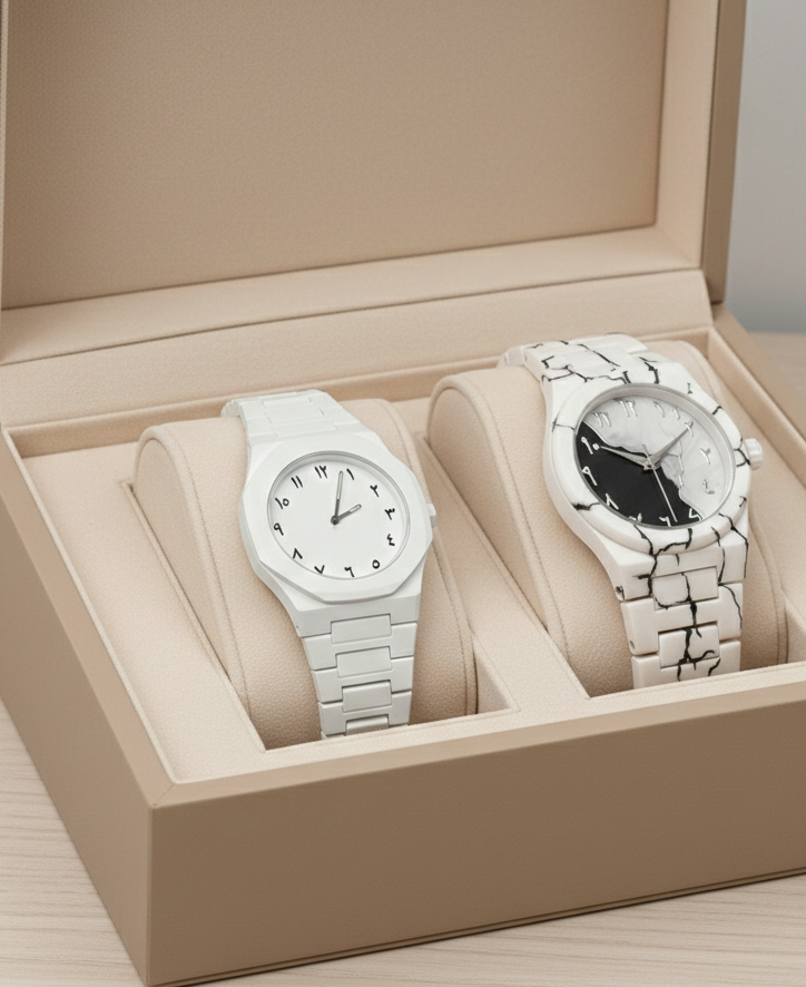 Pack of 2 Arabic Aura Watches – Black & White
