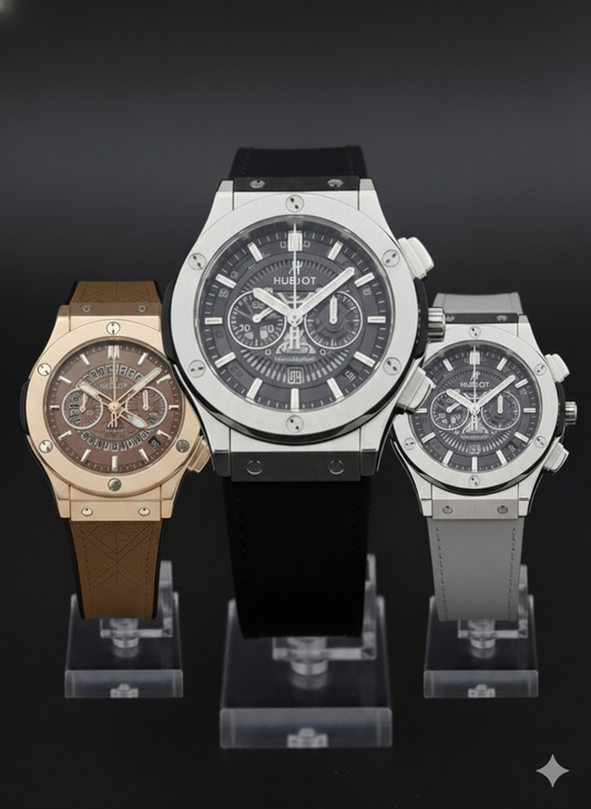 Pack of 3 Hublot Leather Strap Skeleton Watch | Black | Gray | Brown