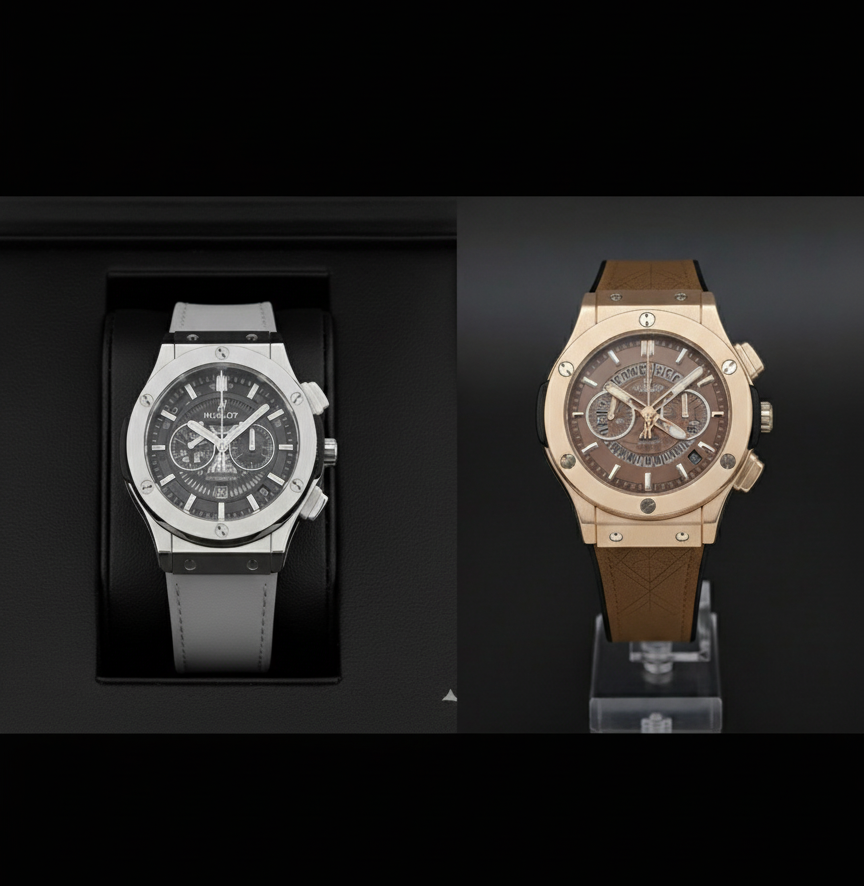 Pack of 2 Hublot Leather Strap Skeleton Watch | Black | Gray | Brown