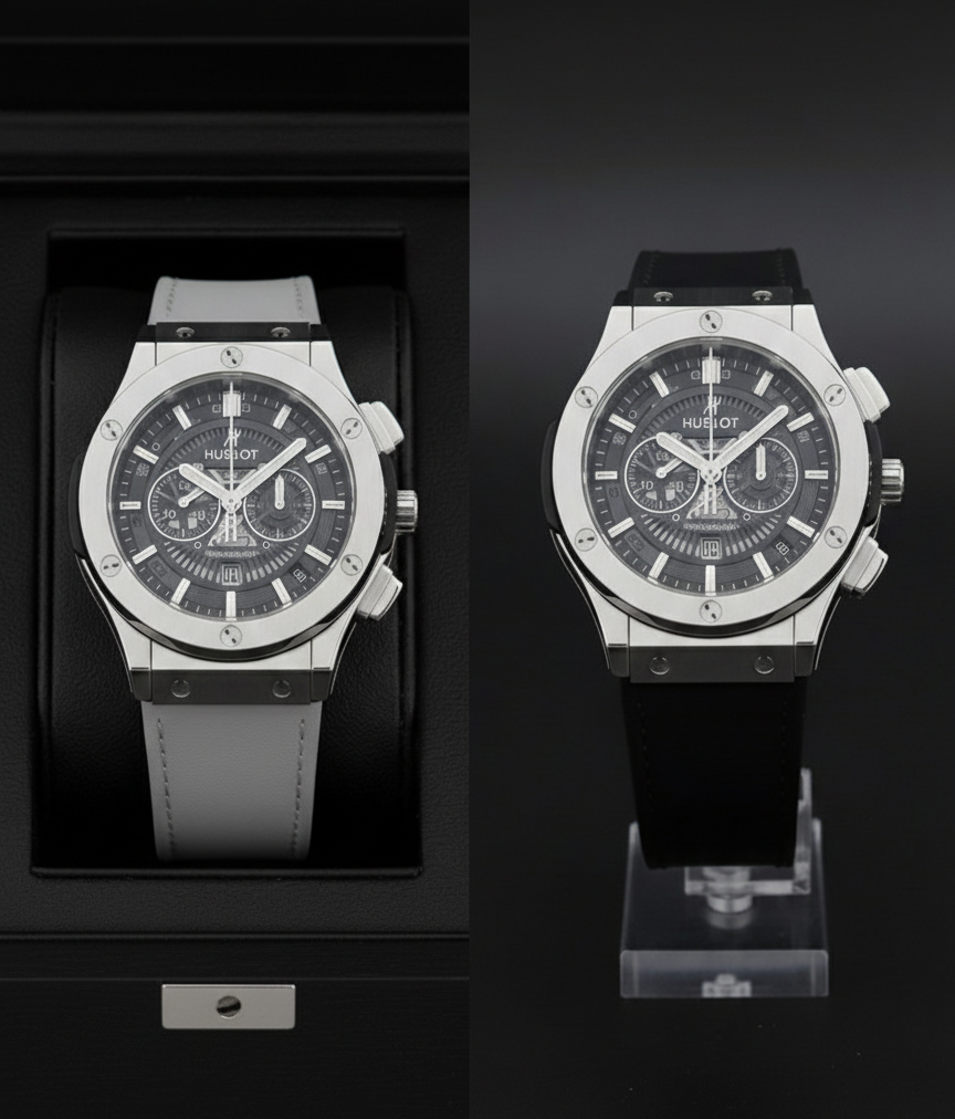 Pack of 2 Hublot Leather Strap Skeleton Watch | Black | Gray | Brown