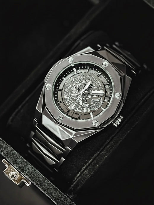 Hublot Diamond Cut Skeleton Watch (Black Edition)