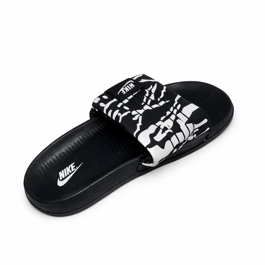 Nike Commando Design Adjustable Strap Slippers | Black with White Patterns