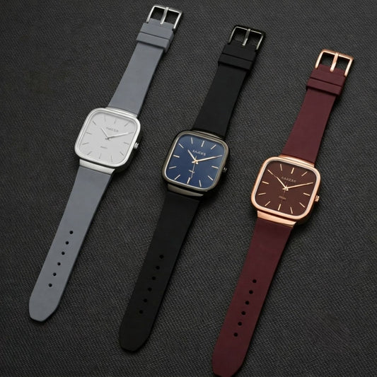 Pack of 3 Master Quartz Silicon Strap Watch | Casual & Formal Wear