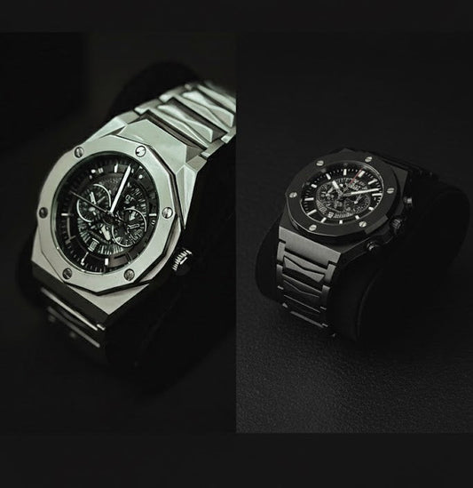 Pack of 2 Hublot Diamond Cut Skeleton Watch | Black | Silver | Two Tone