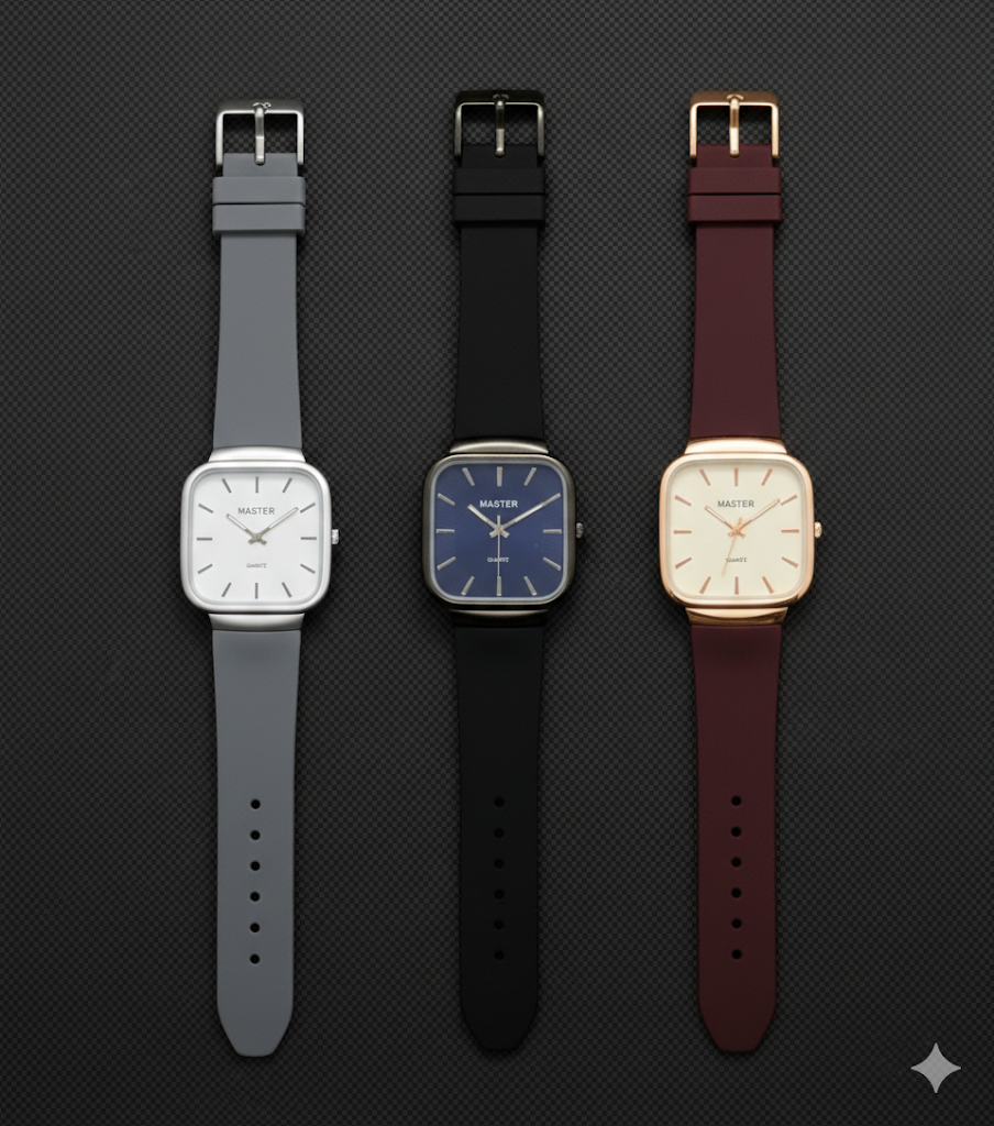 Pack of 3 Master Quartz Silicon Strap Watch | Casual & Formal Wear