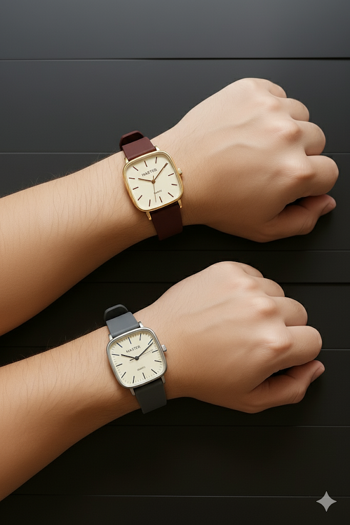 Pack of 2 Master Quartz Silicon Strap Watch | Casual & Formal Wear