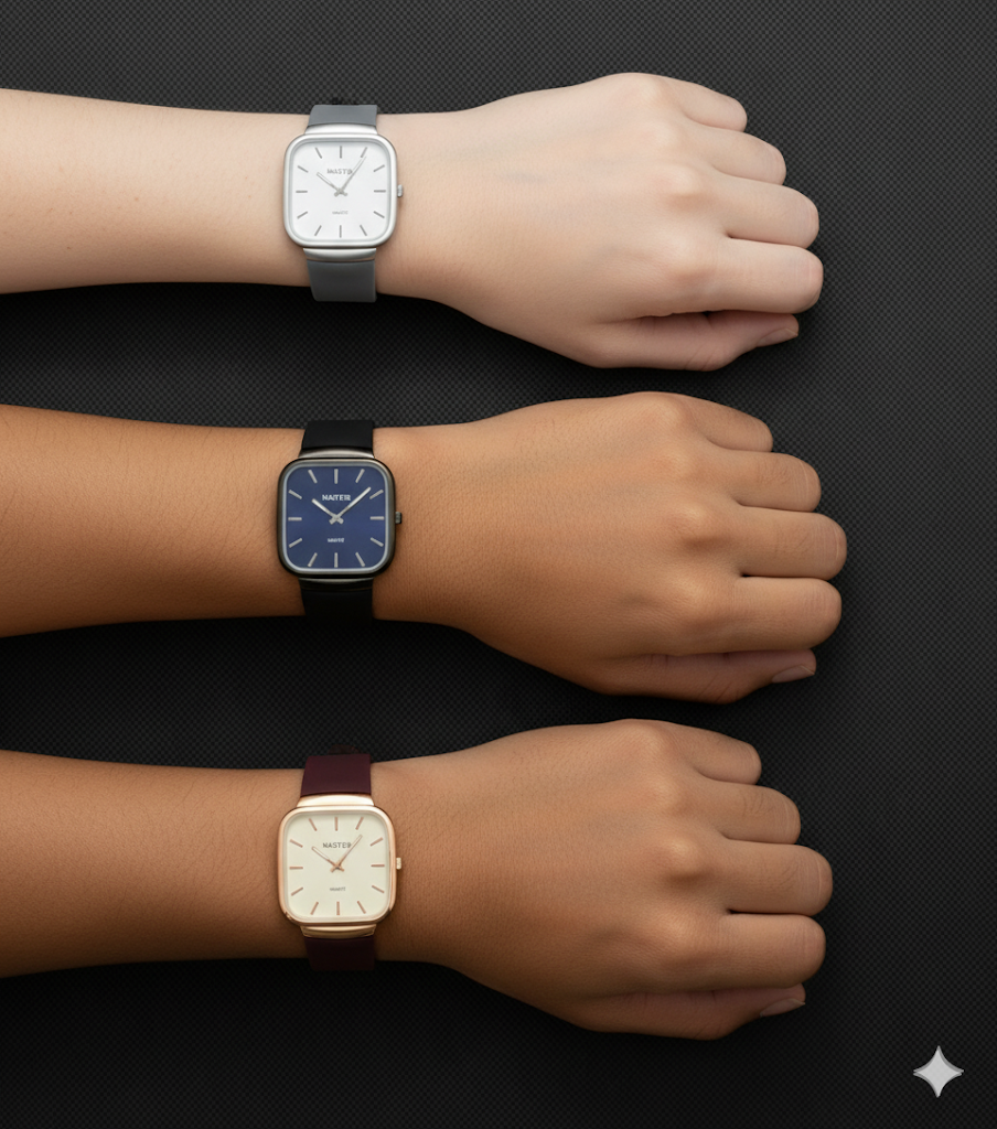 Pack of 3 Master Quartz Silicon Strap Watch | Casual & Formal Wear