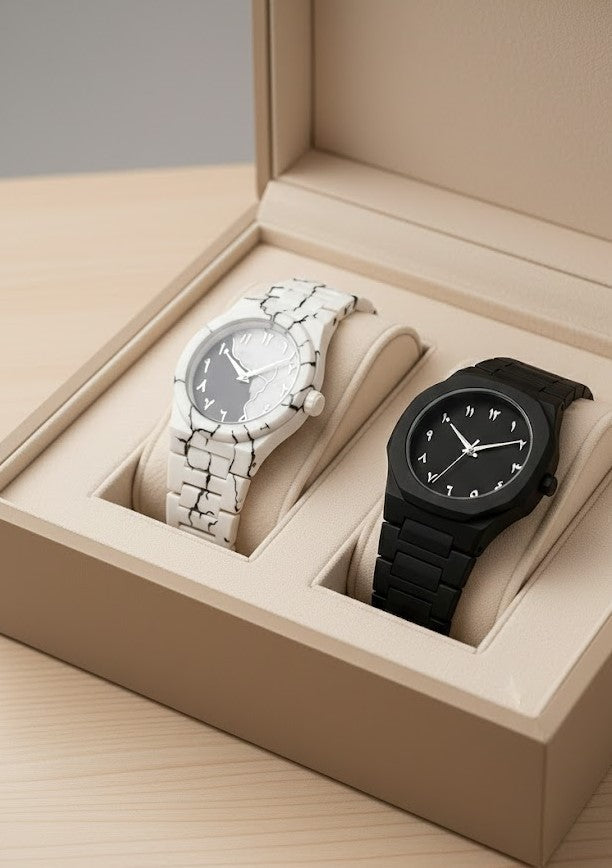 Pack of 2 Arabic Aura Watches – Black & White