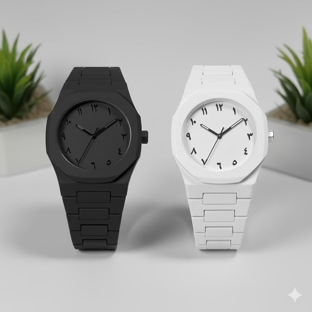 Pack of 2 Arabic Aura Watches – Black & White